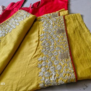 Yellow Red Pittan Work Silk Saree♥️✨️