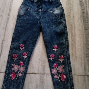 Jeans For Baby Girls With Beautiful Embroidery