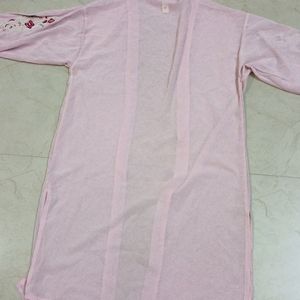 Pink Colour Shrug With Embroidery Designs