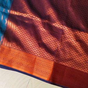 Multi colour Banaras silk Copper Design saree