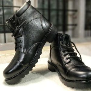 XHUGOY CHAIN LACE-UP COMBAT POLICE DMS BOOT BLACK