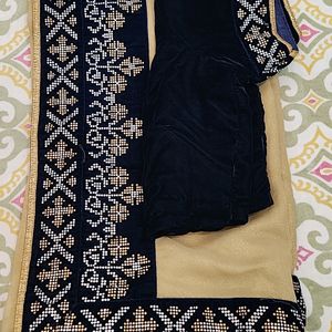 Golden Saree With Velvet Border