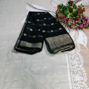 Black Organza Wedding Party Wear Saree