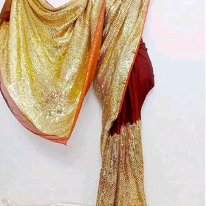 Golden Embellished Lux  Saree