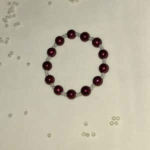 Maroon-White Beads Bracelet