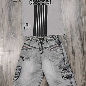 Boys T-shirt & Cargo Jeans (Stretchable) COMBO