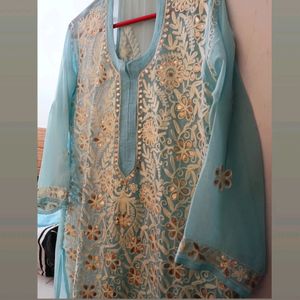 Embroidery Chickankari Patch Work Kurta & Dupatta