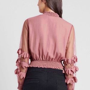 plusS Women Peach-Coloured Self Design Blouson Top