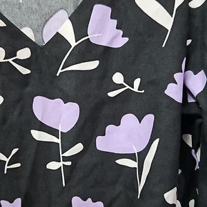 Black And Lavender Floral Print Top