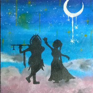 Canvas Board Painting Of Shree Krishna And Radha