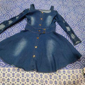 Women Blue Denim Bow Designer Dress