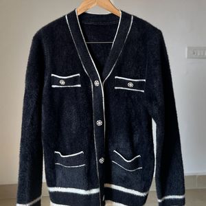 Black and White Angora  Cardigan