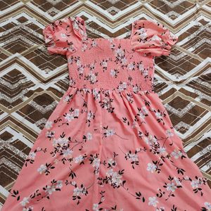 Tokyo talkies CORAL PINK AND WHITE FLORAL DRESS