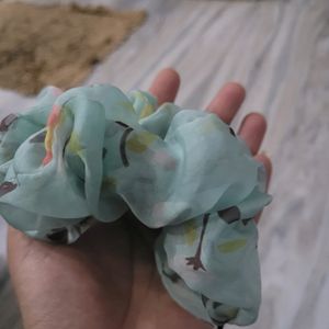 A Sea-green & Floral Hair Drama & Co. Scrunchie