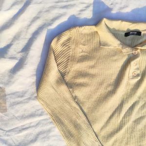 Beige Ribbed Collar Neck Top