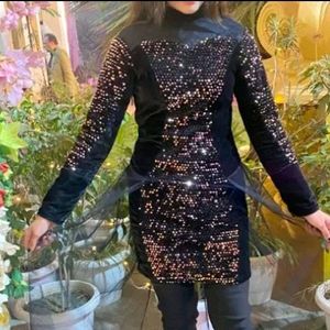 Golden Sequence Black Bodycon Dress For Women