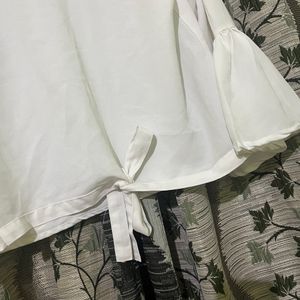 White Puff Sleeve Tie Top