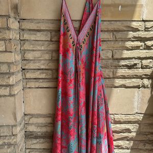 KanhaE Long Bohemian Silk Dress With Open Back