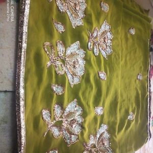 Olive Colour Saree With Chamki Work..