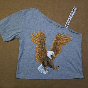 Sexy Off Sleeve Eagle Gray Crop Top