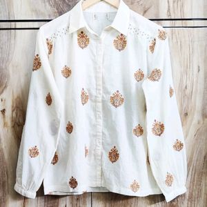 Off White Embroidery Work Cotton Shirt Size-44-46