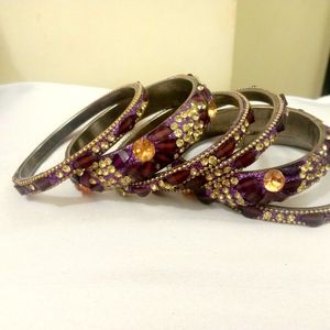 Purple Kundan Bangle Set