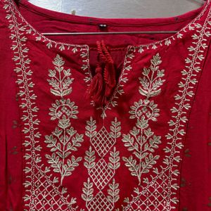 Embroidered Red Kurta