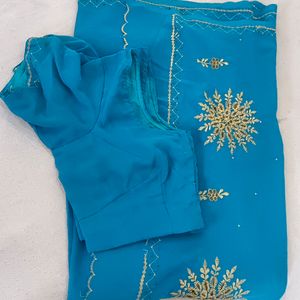 New Blue Embroidered Saree #lehengatype