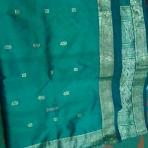 Festive Wear pure green silk sareee