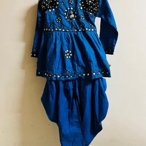 Navratri Special Navy Blue Keryu Dhoti Set + Cap