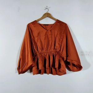 Rust Color Satin Kaftan Top Co-ord Set