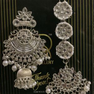 White Earrings With Maangtika