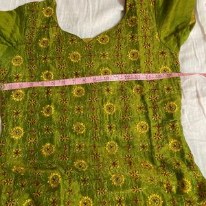 Mehendi Powder Green Silk Kurta, All Over Floral Embroidered