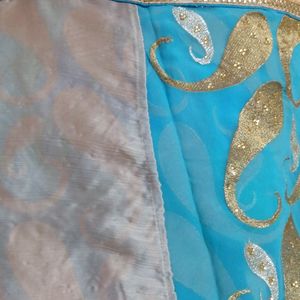 Slik saree ( Blue and light grey)