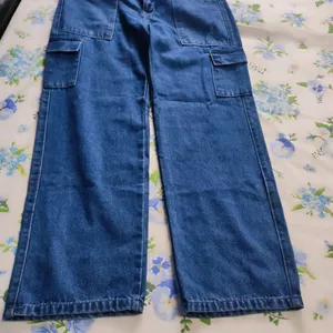 Denim Cargo Pants, Size 34 (Dark Blue)