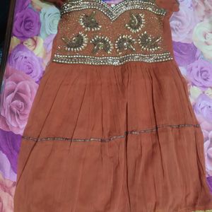 Heavy Suit Piece With Pajama For 10-12 Age Girl, Dark Orange In Colour, Party/wedding Wear, Twice Used