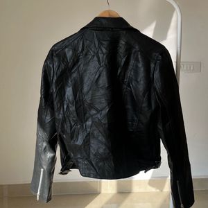 Black Solid Faux Leather Jacket