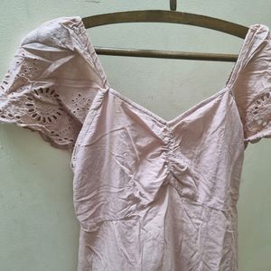 Korean Peach Cotton Schiffli Dress