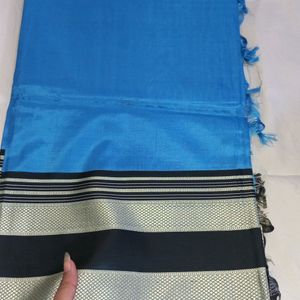 New Plain Silk Blue Saree