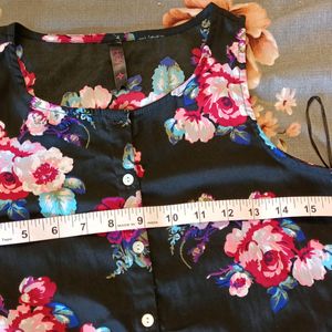 Black Printed High Low Top, Buttons In Front