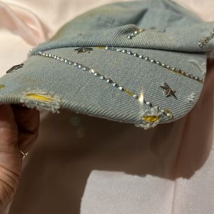 Denim Cotton Embellished Cap