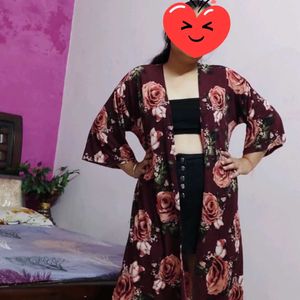 Floral Print Maroon Shrug