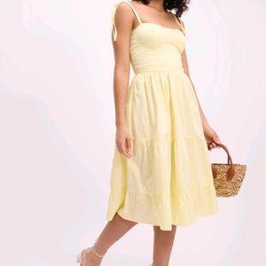 Yellow Tied Sleeves Midi Dress