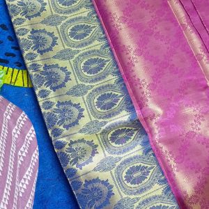 Purple And Blue Silk Saree