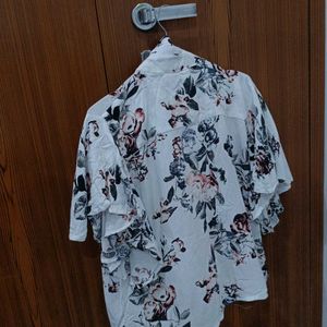 White Coloured Flower Printed Shirt For Women