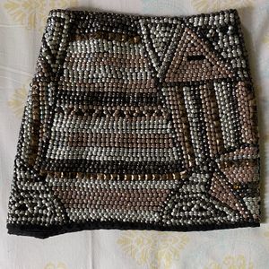 Black Sequinned Party Mini Skirt