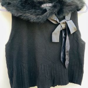 Cute Fur Design Ribbed Top