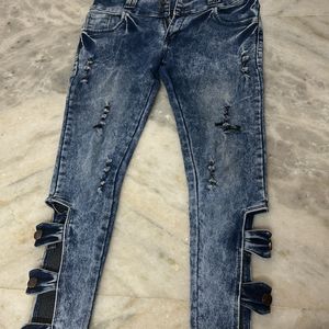 Blue Jeans With Designed Pattern