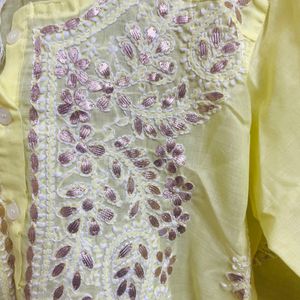 Beautiful Yellow Cotton Chikankari Kurta