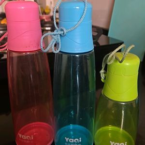 Set Of 3 Water Bottles - Pink, Blue & Green